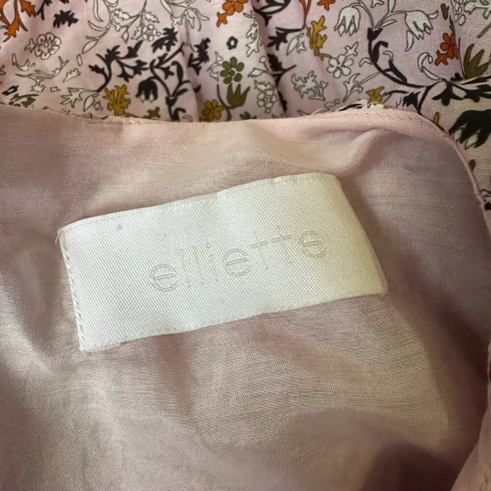 ELLIETTE Tate Mini Dress Pink Floral Silk Long Sleeve Tie Waist Fairy